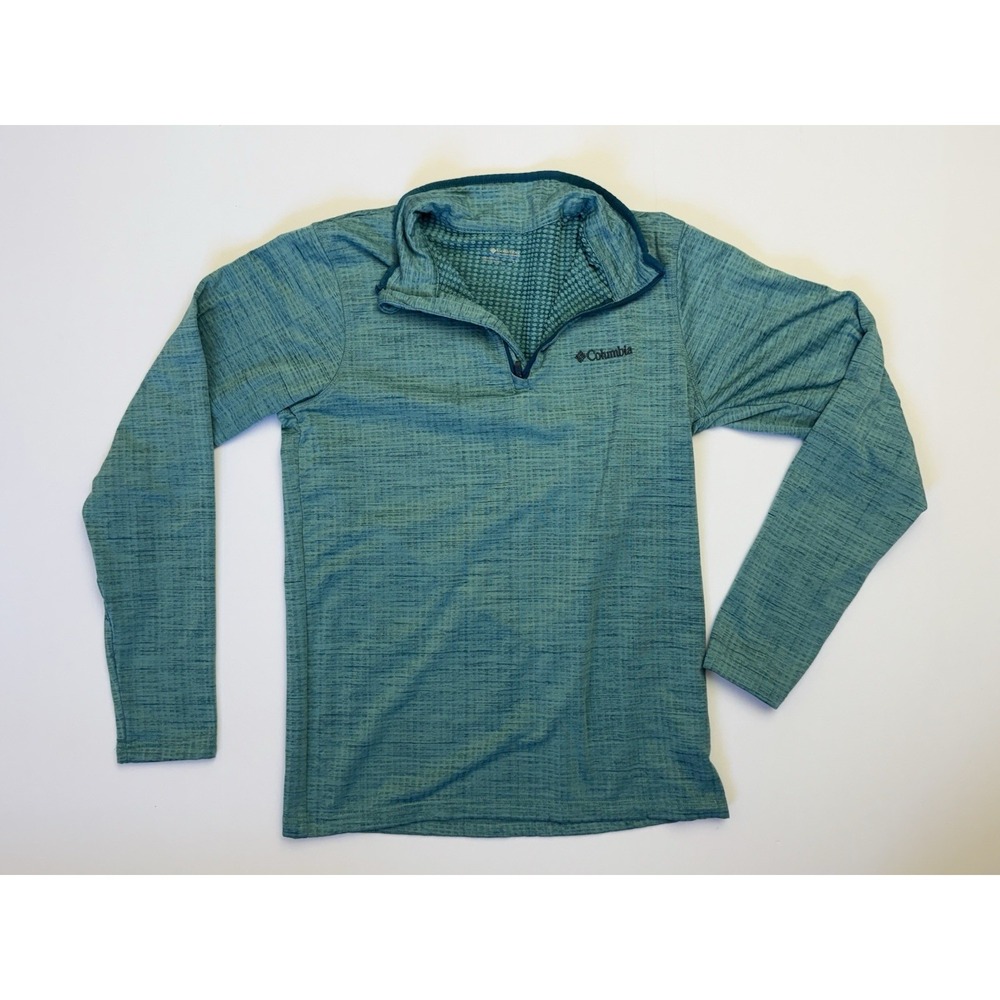 Columbia Mens Quarter Zip Pullover Teal Blue Grid Fleece Small
